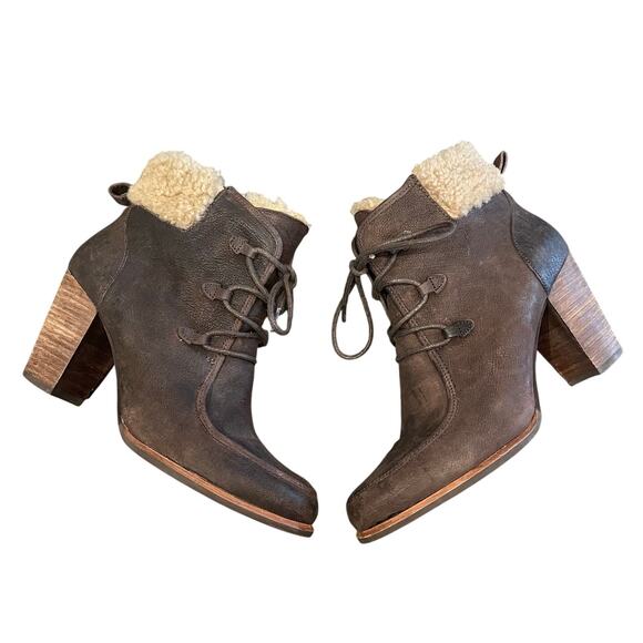 Ugg Analise Brown Leather Lace Up Heeled Ankle Boots Womens 10 AS IS - Picture 1 of 10